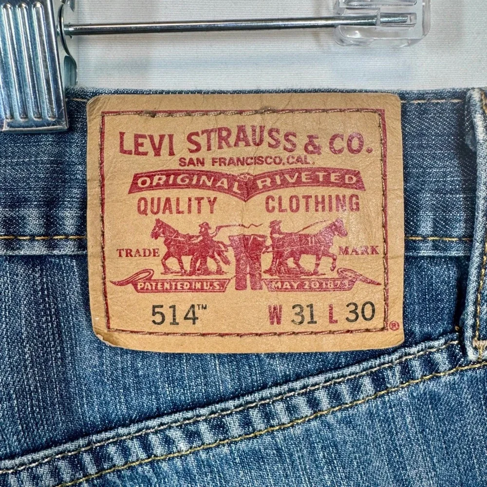 Levi's 514 Slim Straight Jeans Distressed Denim Blue Mens Size 31x30 - Picture 6 of 10
